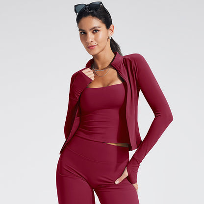 Women's Zip-Up Long Sleeve Yoga Jacket Stretch Fitness Outerwear