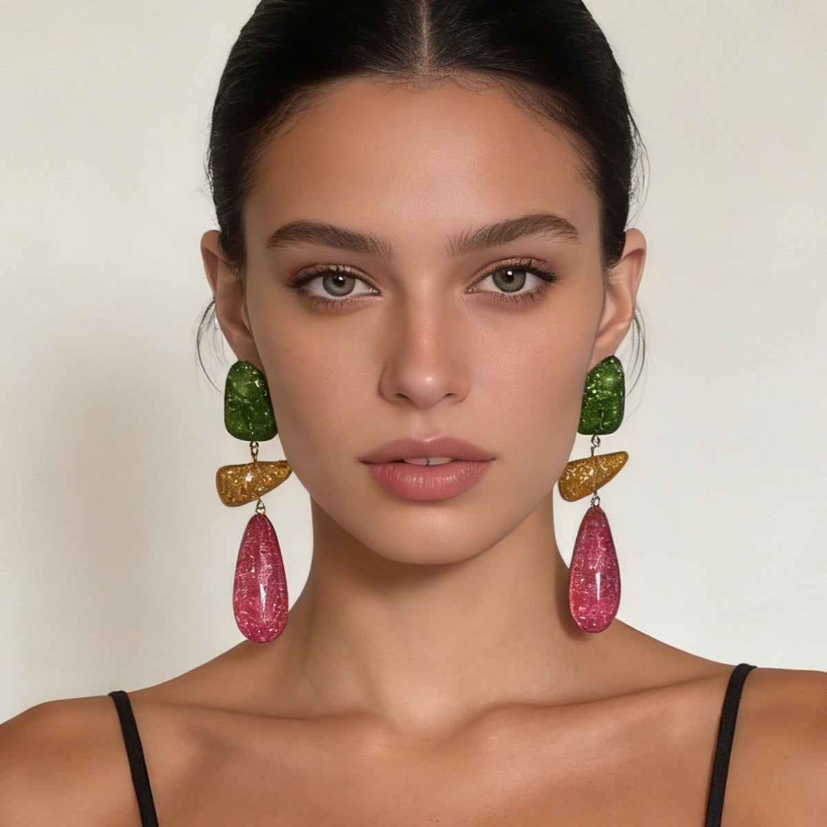 Statement Colorful Resin Geometric Patchwork Earrings
