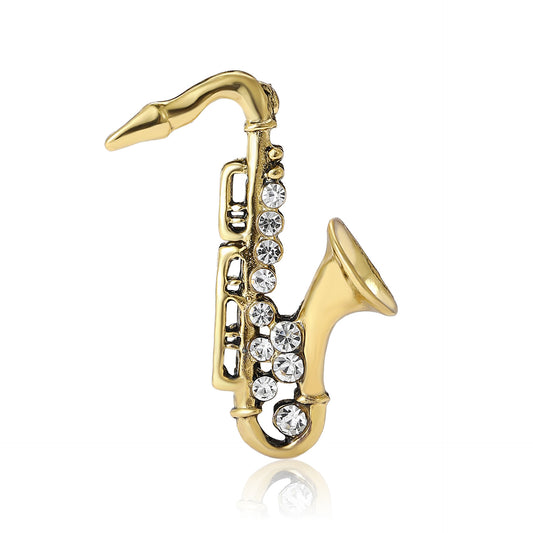 Trendy Alloy Enamel Rhinestone Saxophone Brooch