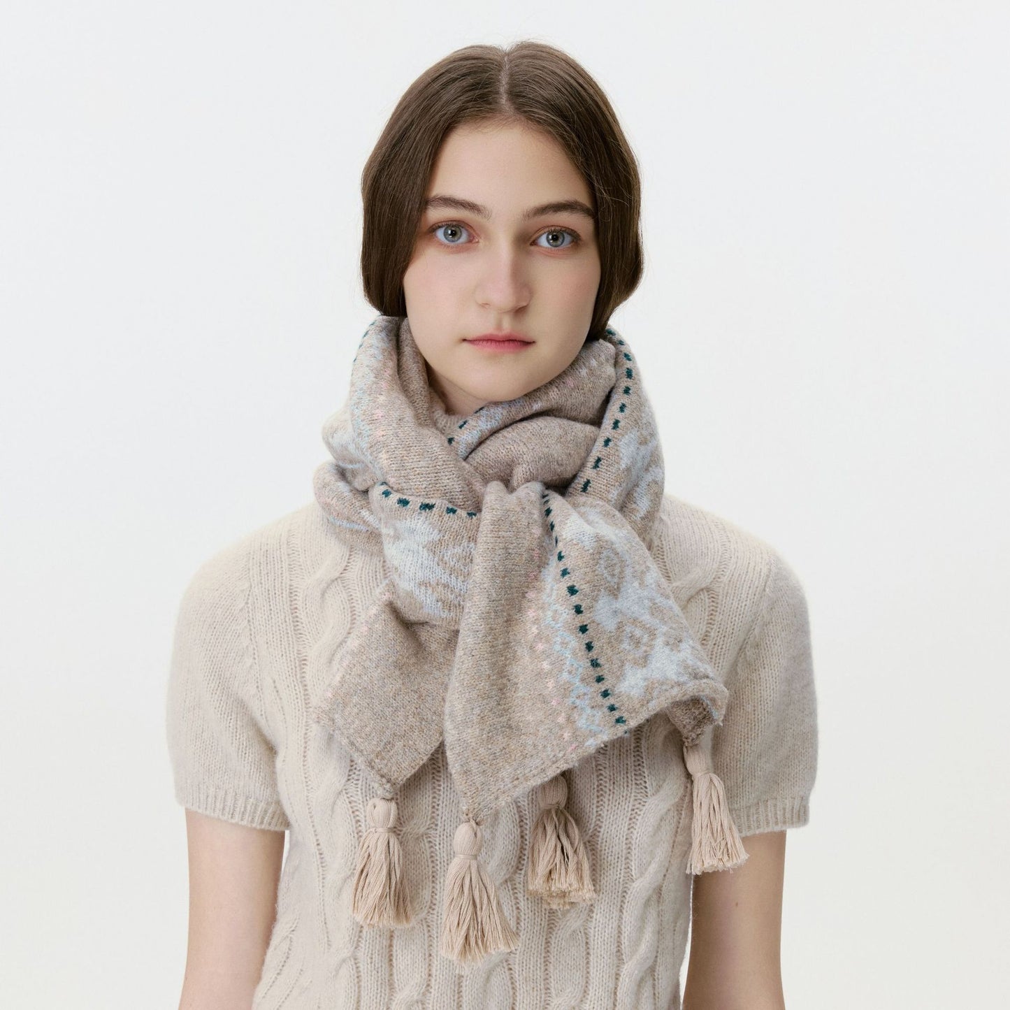 Designer Vintage Wool-Blend Fair Isle Knitted Scarf for Men and Women