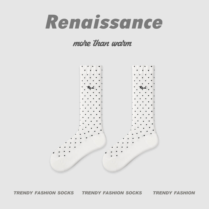 Renaissance Miu Style Polka Dot Cotton Mid Calf Socks