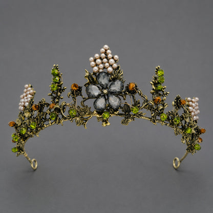 Vintage Floral Crown with Pearls for Bridal Photography
