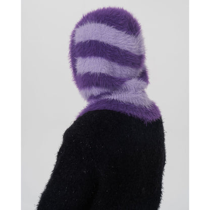 Trendy Two-Tone Striped Faux Mink Knit Beanie for Women