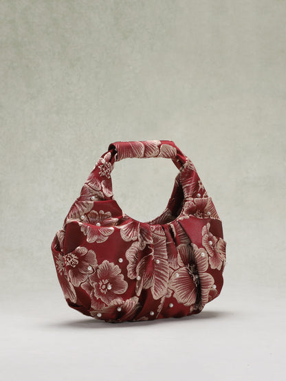 Vintage Floral Handbag With Pleated Design