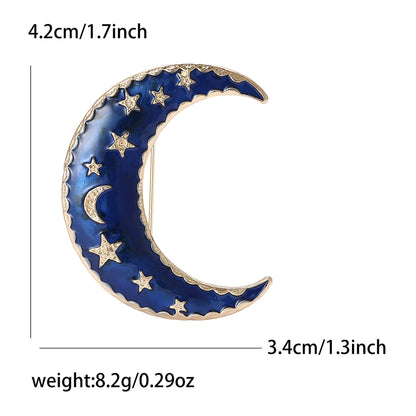 Elegant Enamel Moon Star Brooch Alloy Accessories