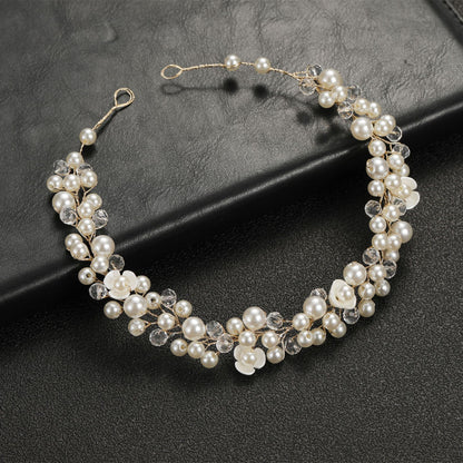Transparent Handmade Pearl Flower Headband for Brides