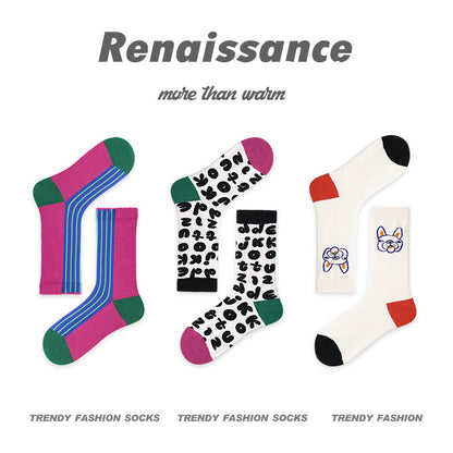 Art Illustration Combed Cotton Mid Calf Socks