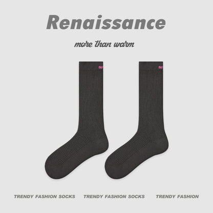 Mid Calf Colorblock Cotton Blend Socks Retro Casual