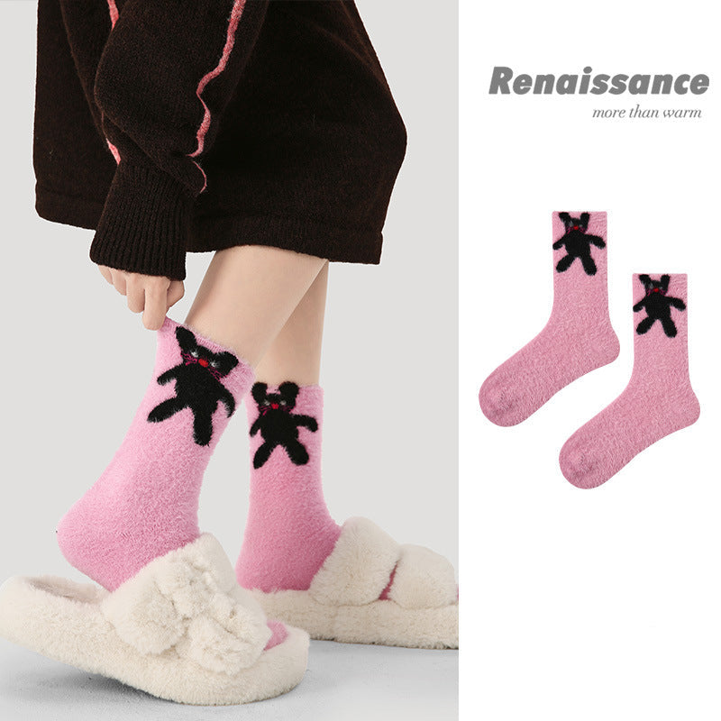 Cozy Cat Mid Calf Plush Polyester Socks