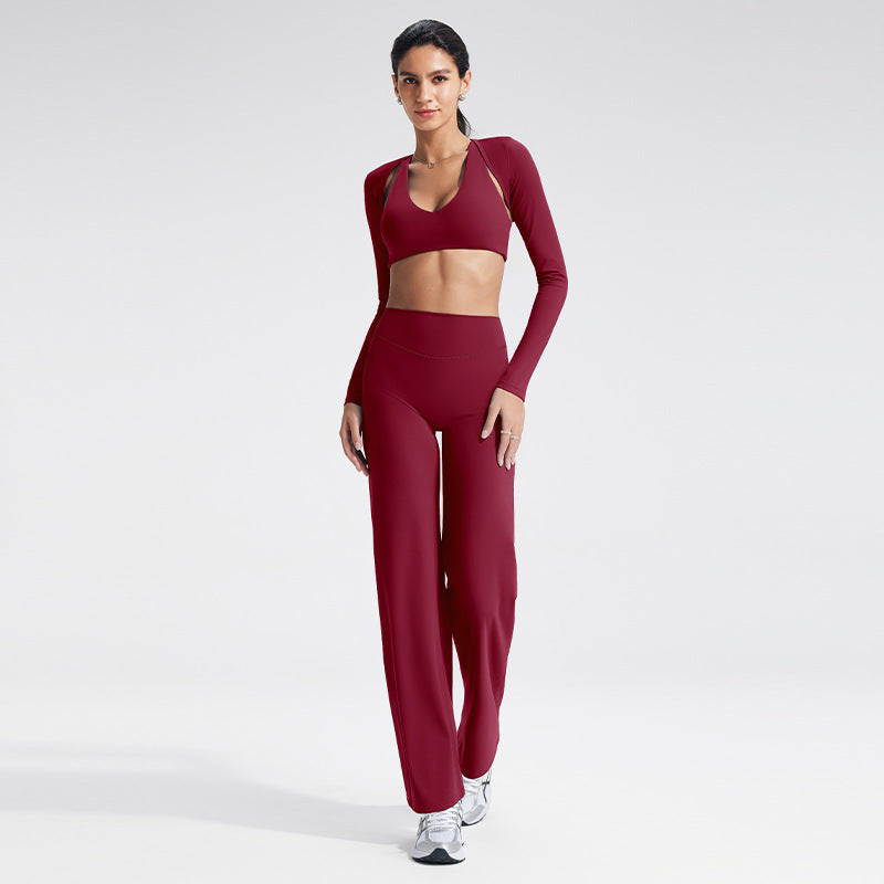 Slim Fit Yoga Set with Sheer Wrap & Moisture-Wicking Fabric