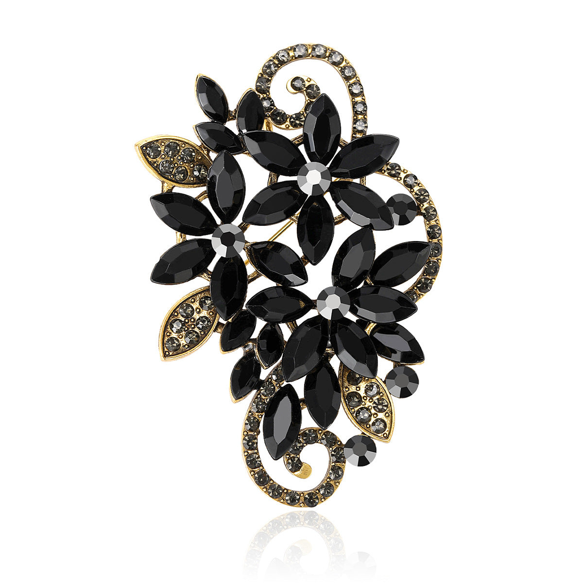 Elegant Floral Crystal Brooch Glass Pin for Women