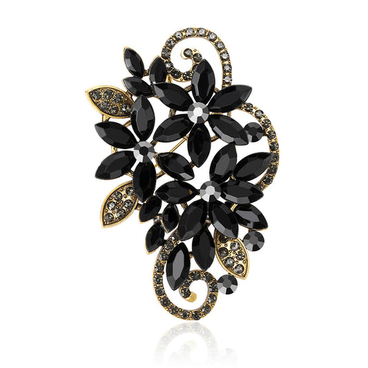 Elegant Floral Crystal Brooch Glass Pin for Women