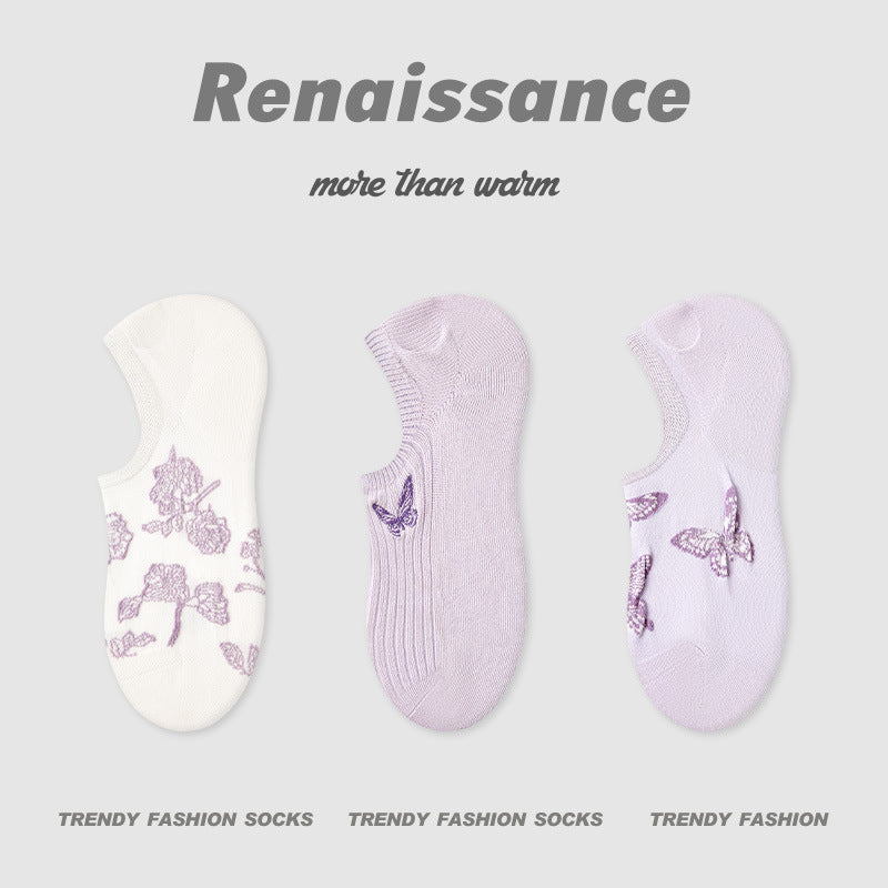 Socks Vintage Embossed Combed Cotton No Show