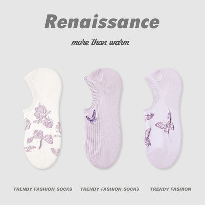 Socks Vintage Embossed Combed Cotton No Show