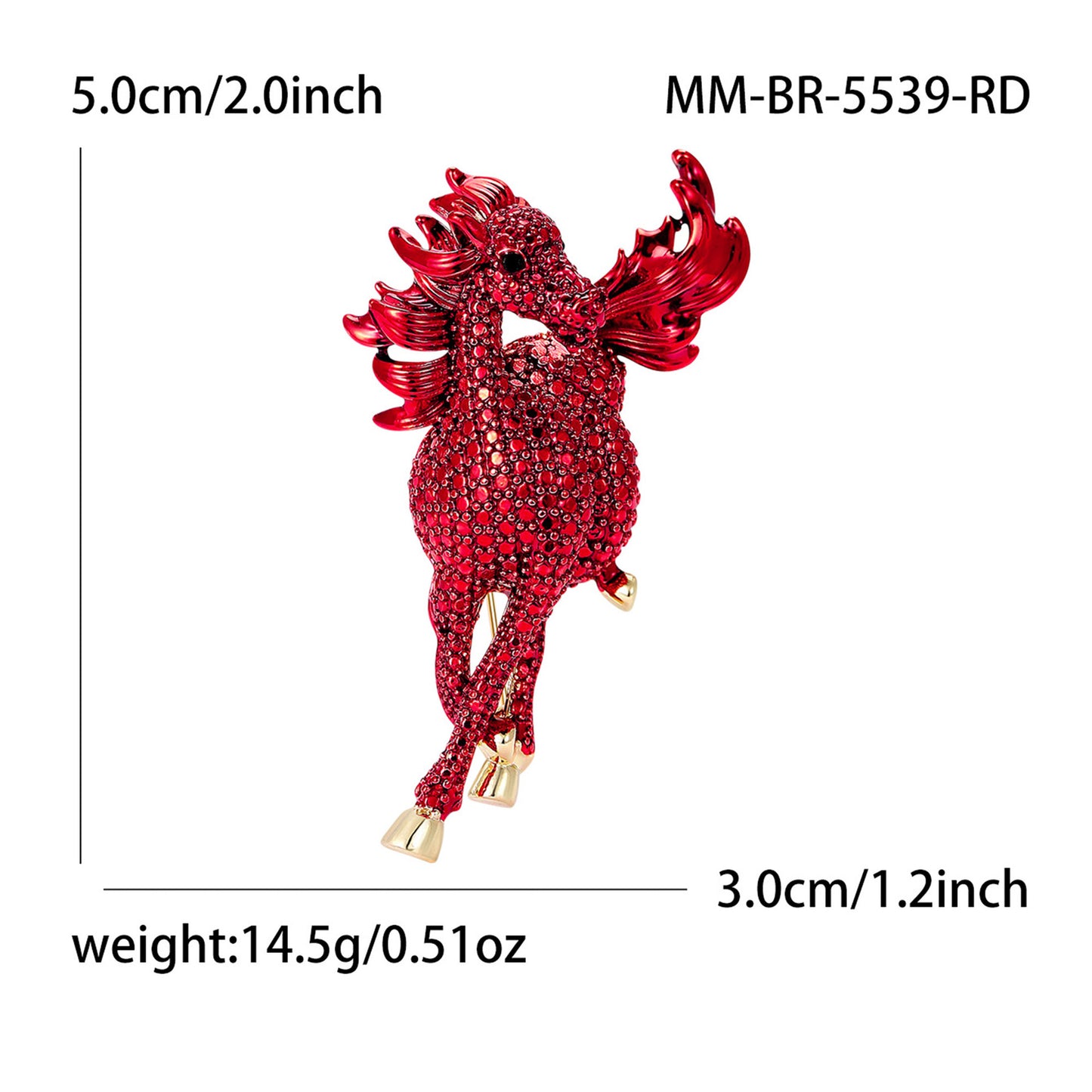 Metallic Horse Brooch Vintage Style Rhinestone Pin for Women