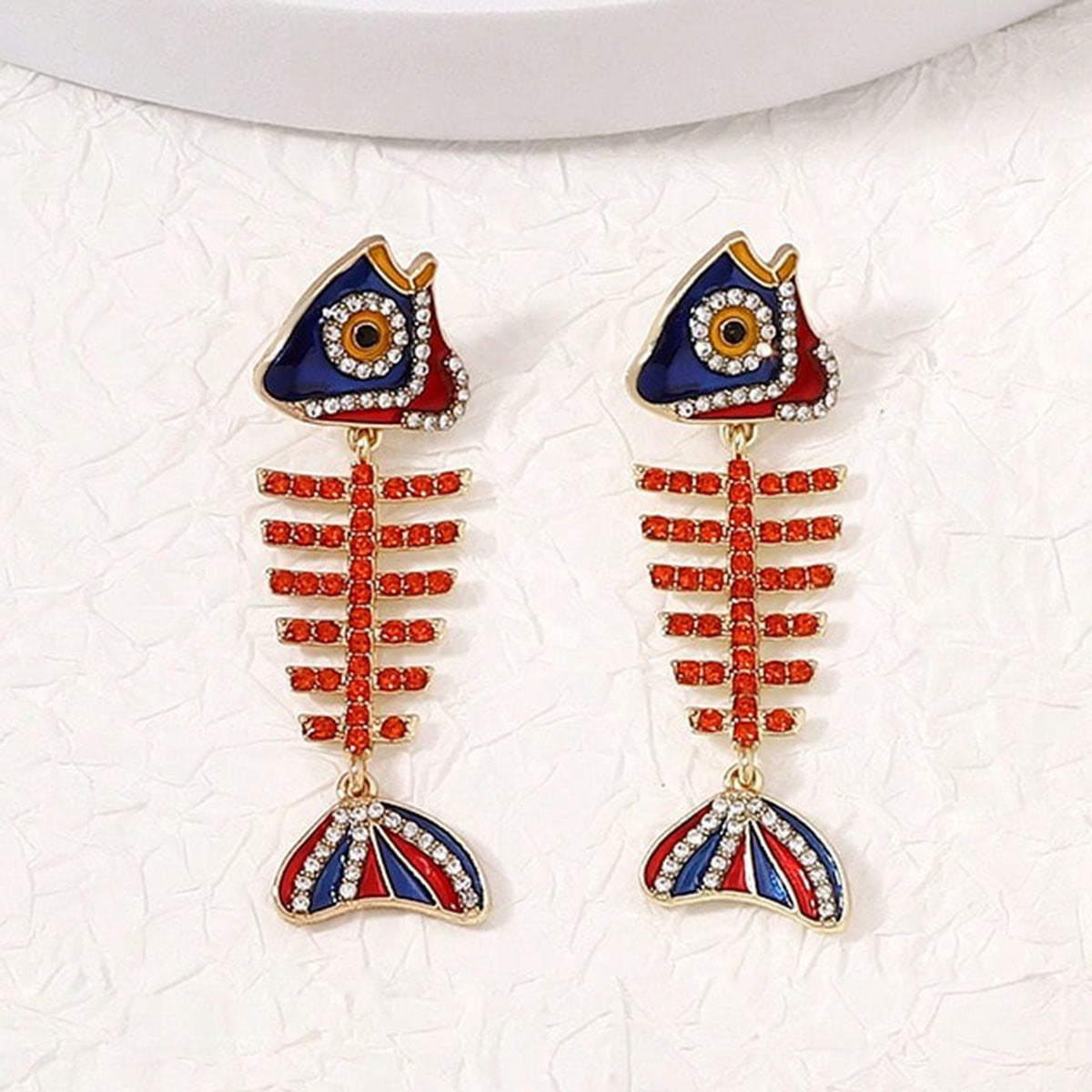 Earrings Fishbone Rhinestone Dangle Retro Chic