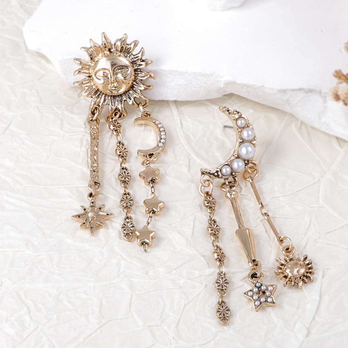 Tassel Drop Earrings Sun Moon Star Statement Celestial