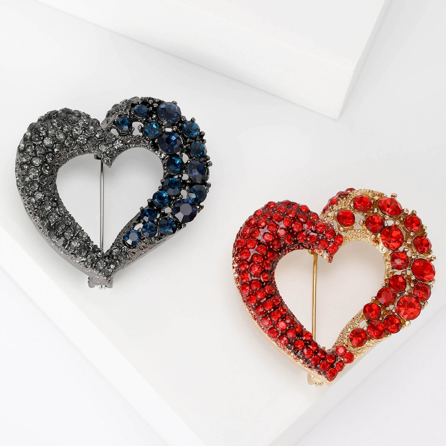 Trendy Heart Shaped Brooch with Gemstones for Women