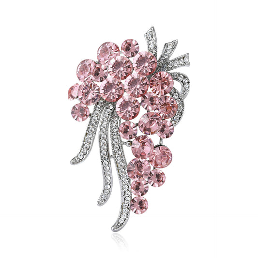 Floral Brooch Pin with Rhinestones Elegant Women's Accessory