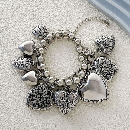 Bracelet Layered Chain Heart Pendant Stackable Urban