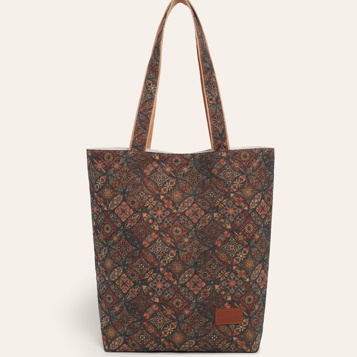 Fashionable Multifunctional Retro Print Cork Shoulder Tote Bag