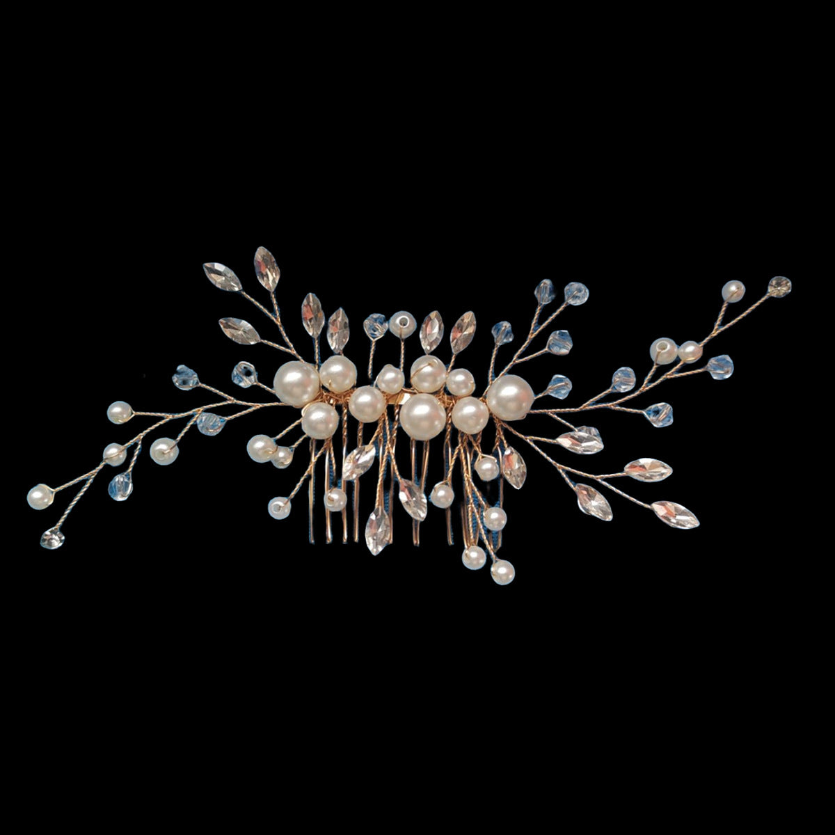 White Crystal Pearl Hair Comb Elegant Bridal Hairpiece