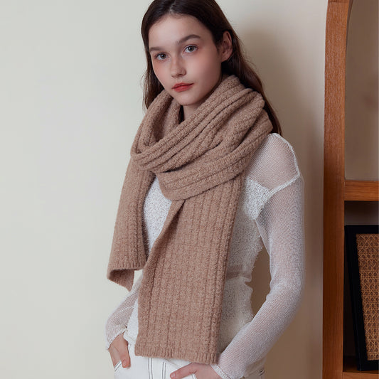 Plain Color Wool Knit Scarf Stylish Warm Unisex Winter Cozy Scarf