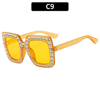 Colorful Square Rhinestone Sunglasses Trendy Bling Shade