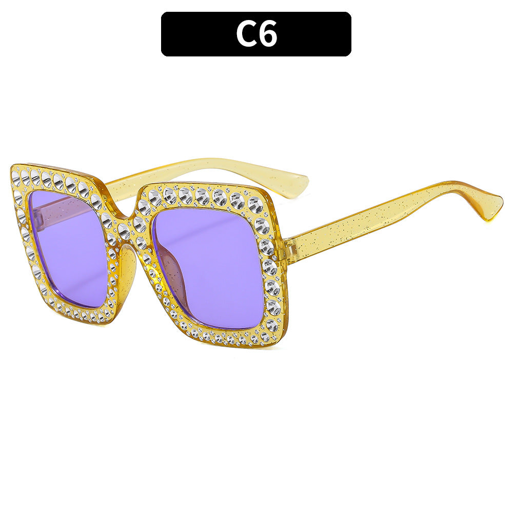 Colorful Square Rhinestone Sunglasses Trendy Bling Shade