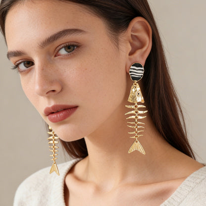 Dangle Earrings Fishbone Enamel Alloy Resort