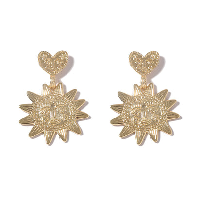 Alloy Sunflower Heart Dangle Earrings Minimal Trendy