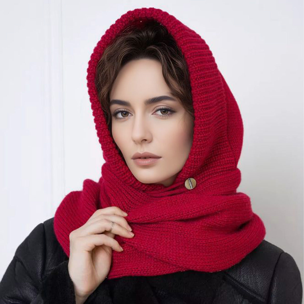 Solid Color Knit Hooded Scarf - Warm and Cozy Unisex Design
