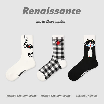 Socks Renaissance Animal Cartoon Combed Cotton Casual