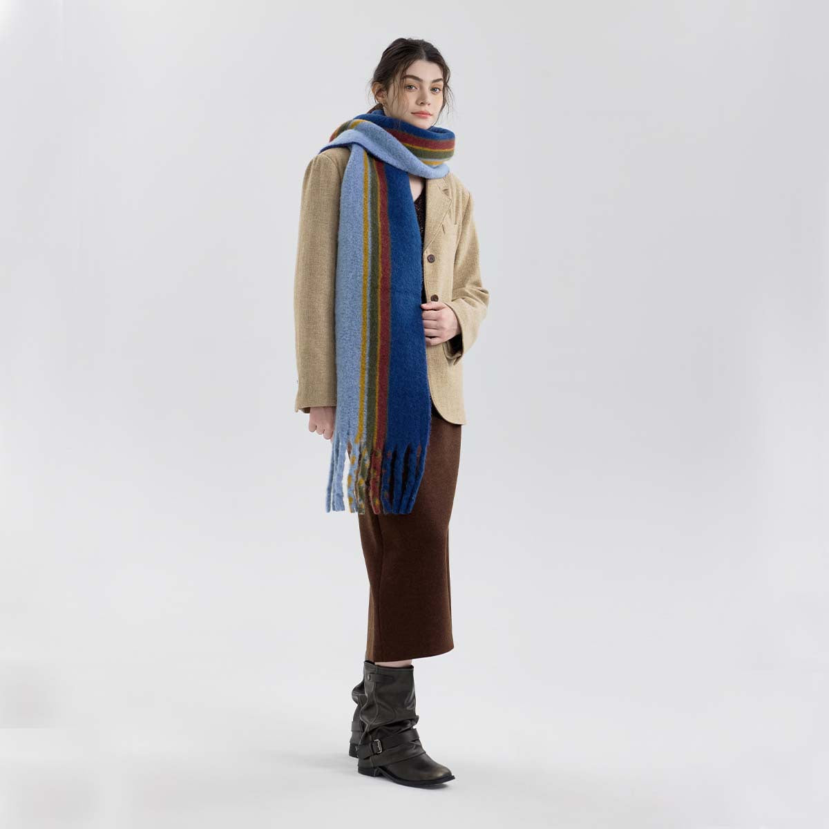 Vintage Wool Blend Plaid Scarf for Women - Warm and Cozy