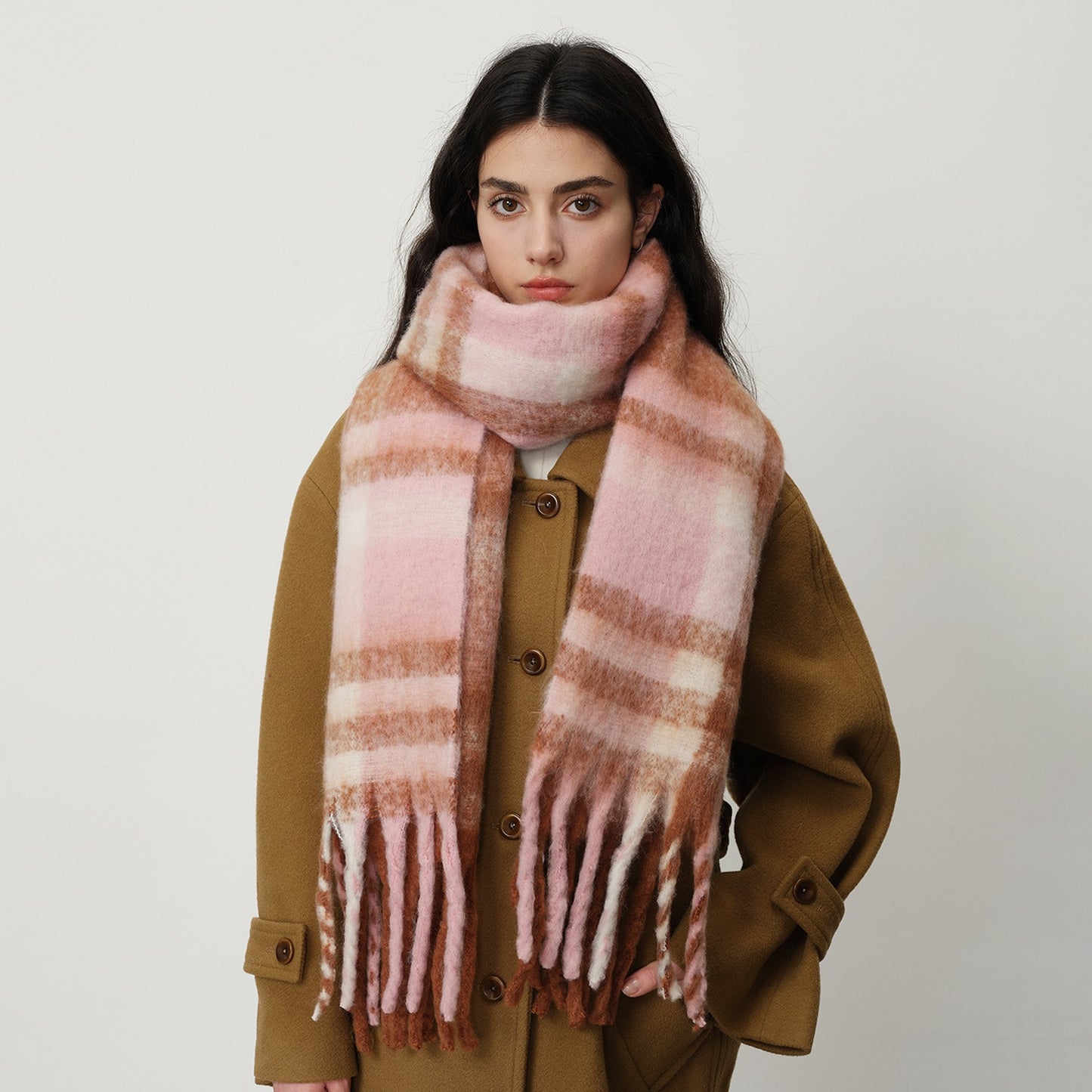Soft Cashmere Feel Plaid Scarf for Women - Vintage Style