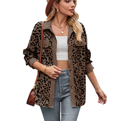 Leopard Print Long Sleeve Button-Up Jacket for Women