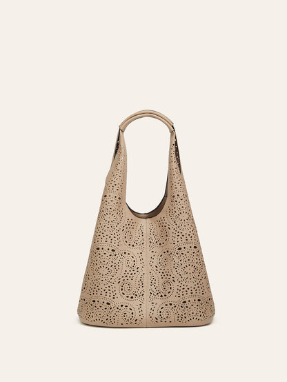 Trendy Cut-Out Laser Etched Tote Bag Stylish Large Capacity Shoulder Bag
