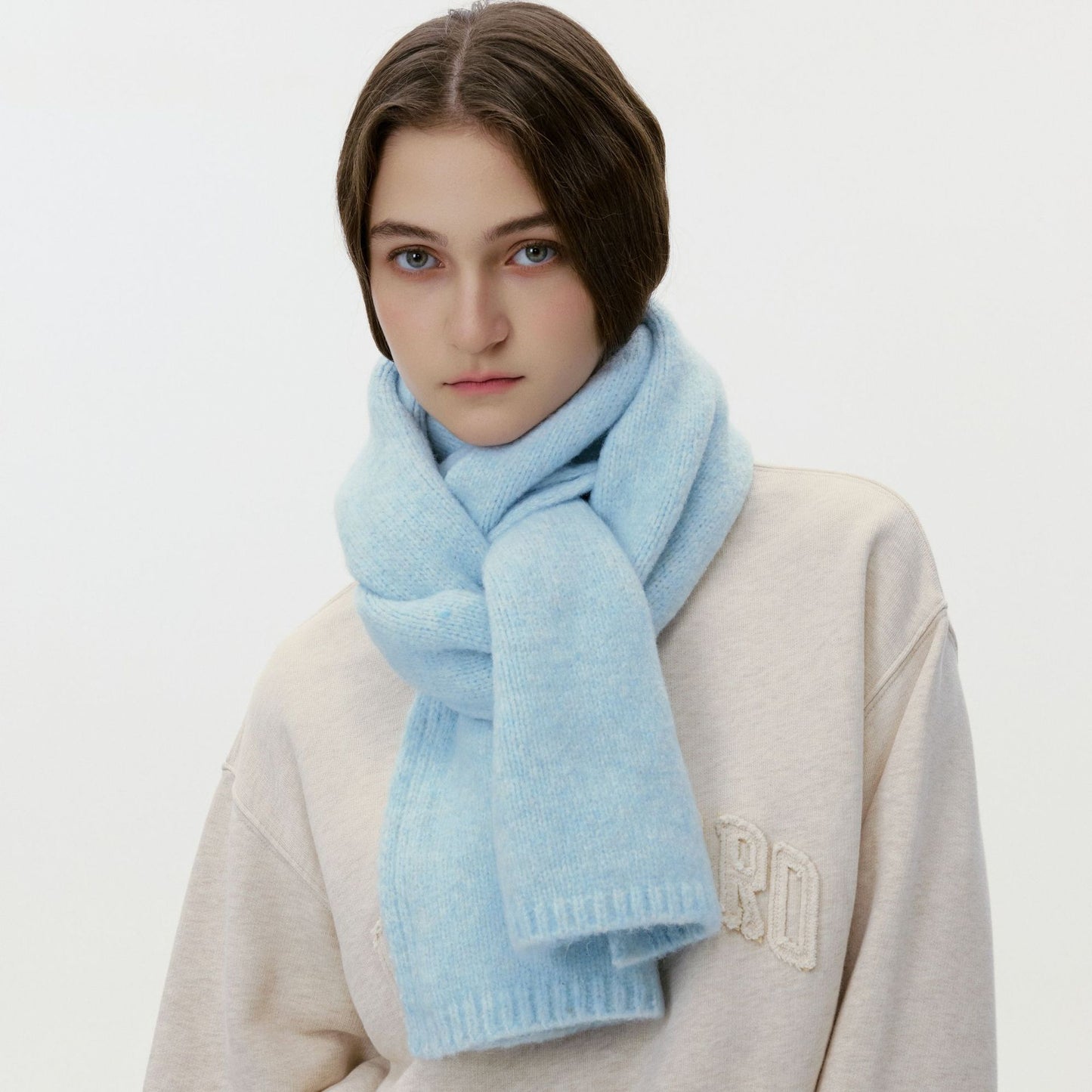 Fashionable Wool Blend Solid Color Knitted Scarf for Men and Women