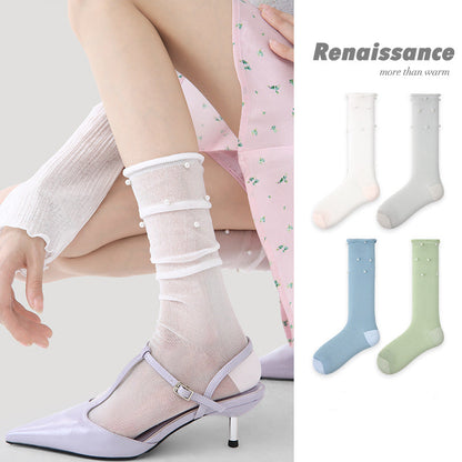 Seamless Pearl Colorblock Nylon Moisture Wicking Socks