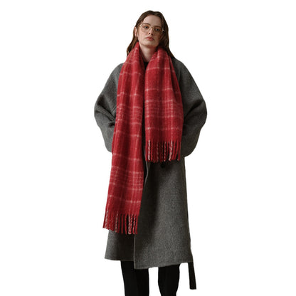 Designer Plaid Fringe Wool Scarf Stylish Winter Accessory