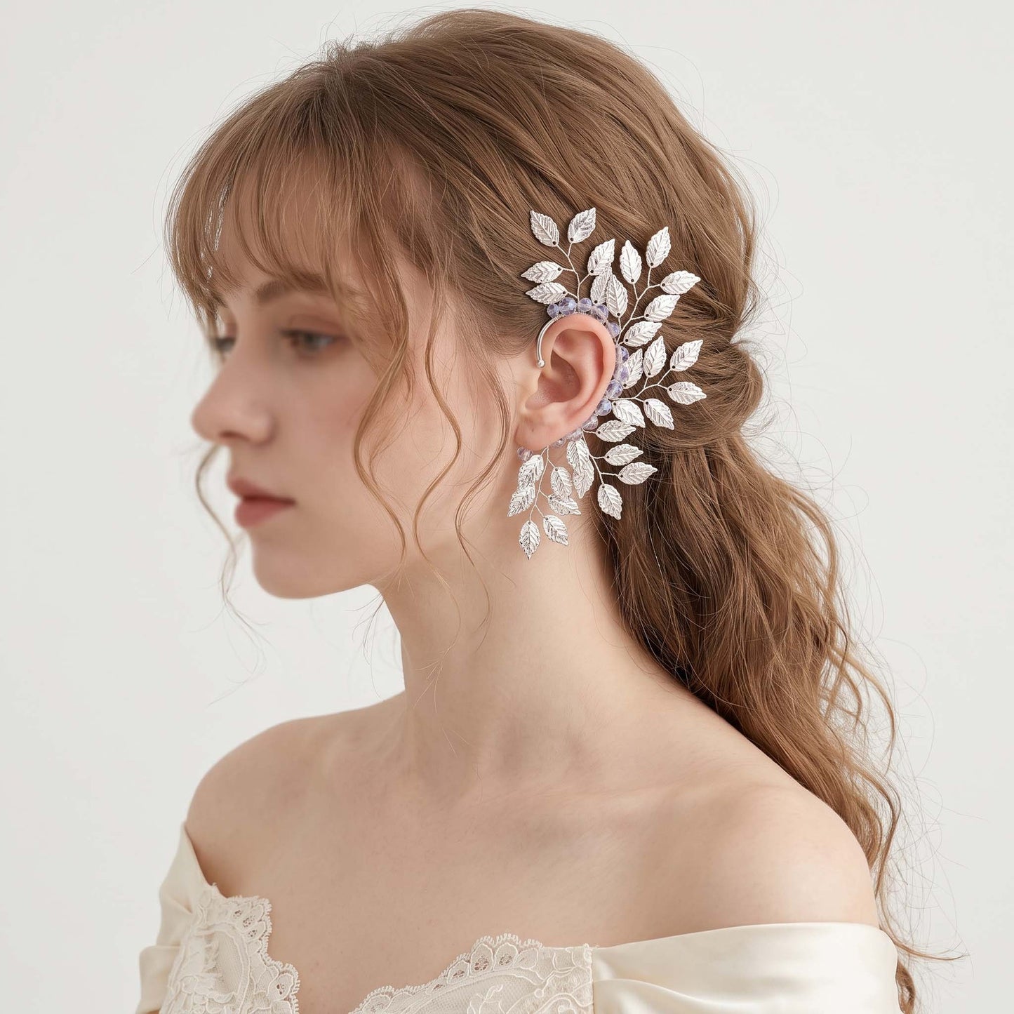 Crystal Leaf Ear Cuffs Vintage Style Clip-On Earrings