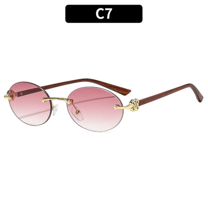 Oval Rimless Fashion Sunglasses UV400 Protection for Outdoor Activities