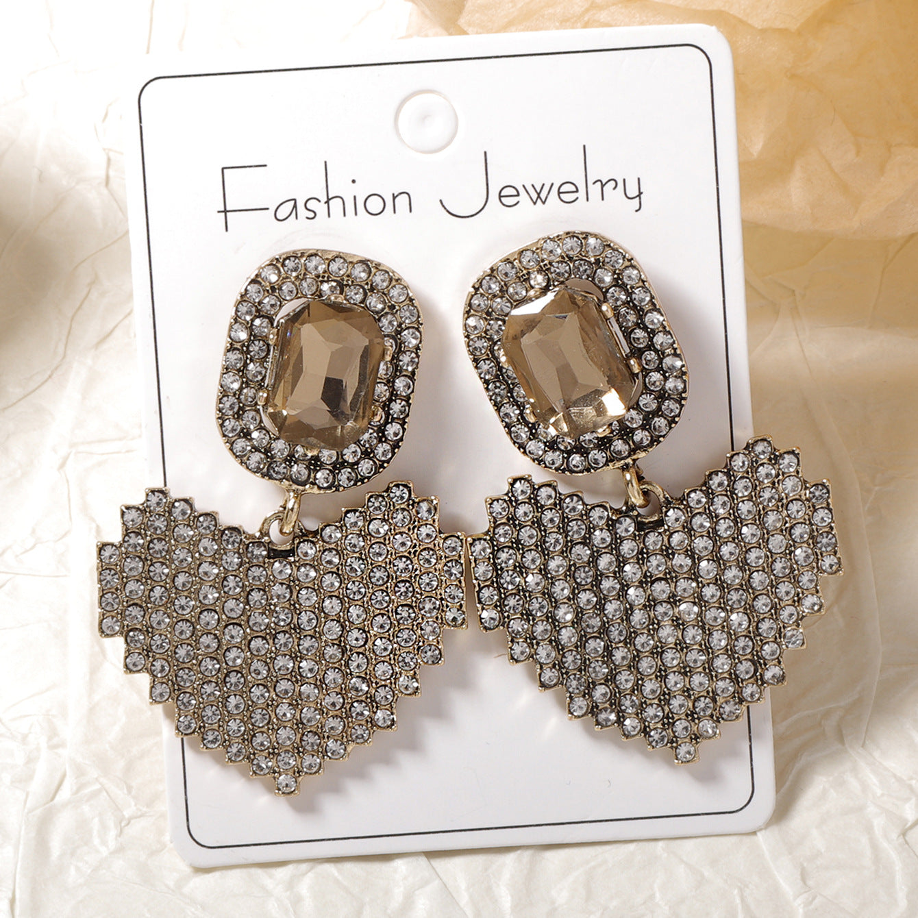 Alloy Heart Drop Earrings Paved Crystal Everyday Chic