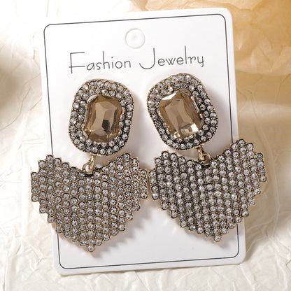 Alloy Heart Drop Earrings Paved Crystal Everyday Chic