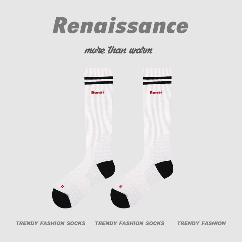 Calf Socks Colorblock Moisture Wicking Athletic