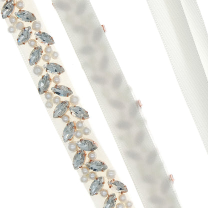 Simplistic Pearl Rhinestone Waist Belt for Bridal Dresses