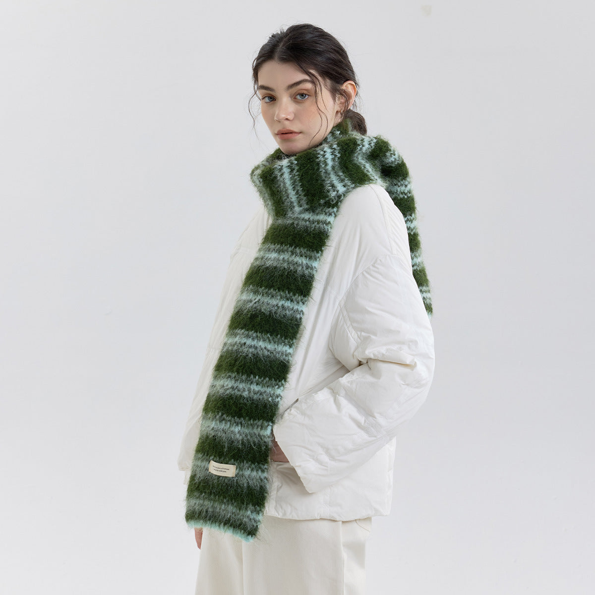 Trendy Color Block Striped Wool Blend Knit Scarf for Women