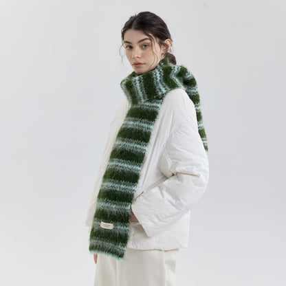 Trendy Color Block Striped Wool Blend Knit Scarf for Women