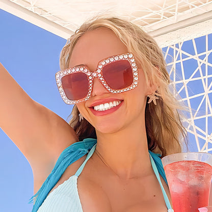 Colorful Square Rhinestone Sunglasses Trendy Bling Shade