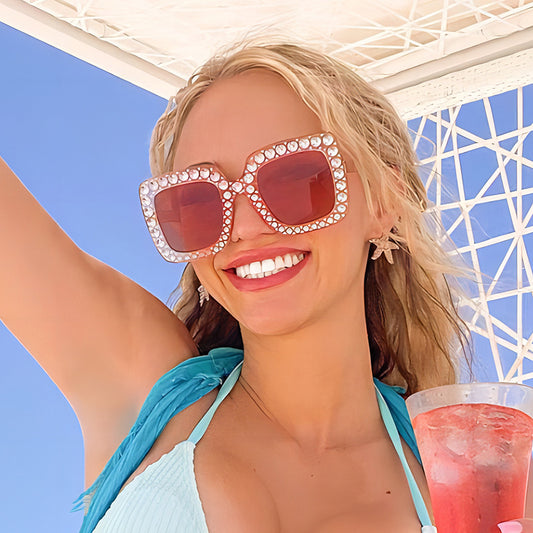 Colorful Square Rhinestone Sunglasses Trendy Bling Shade